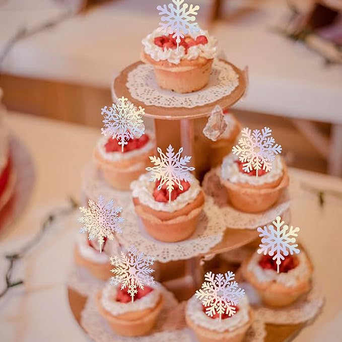 Rsstarxi 24 Pack Snowflake Cupcake Toppers Winter Frozen Theme Cupcake Toothpicks Baby Shower Kids Birthday Cake Decorations for Snowflake Theme Birthday Christmas Party Decorations