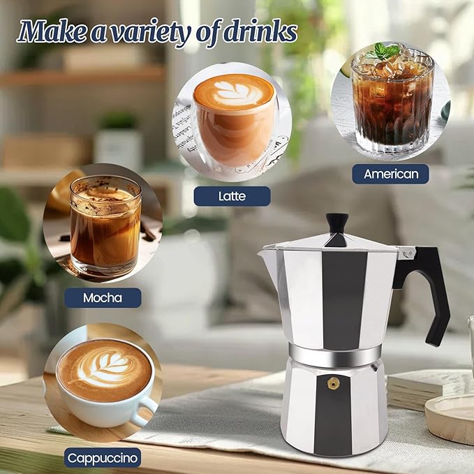 12 Cup Moka Pot Aluminum 600ml Italian Coffee Maker Stovetop Espresso CoffeeMakers Mocha Pot Percolator Greca Coffee Maker for Electric Ceramic Stove Portable for Easy Brewing