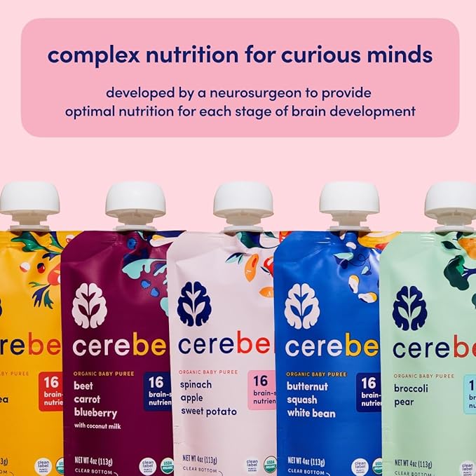 Cerebelly Organic Baby Food Pouches ??Dairy Free Smoothies for Toddlers | No Added Sugar, Fiber, Non-GMO | Toddler Smoothie Pouches | 4oz BPA-Free Baby Food | Sweet Potato Peach | 12 Count