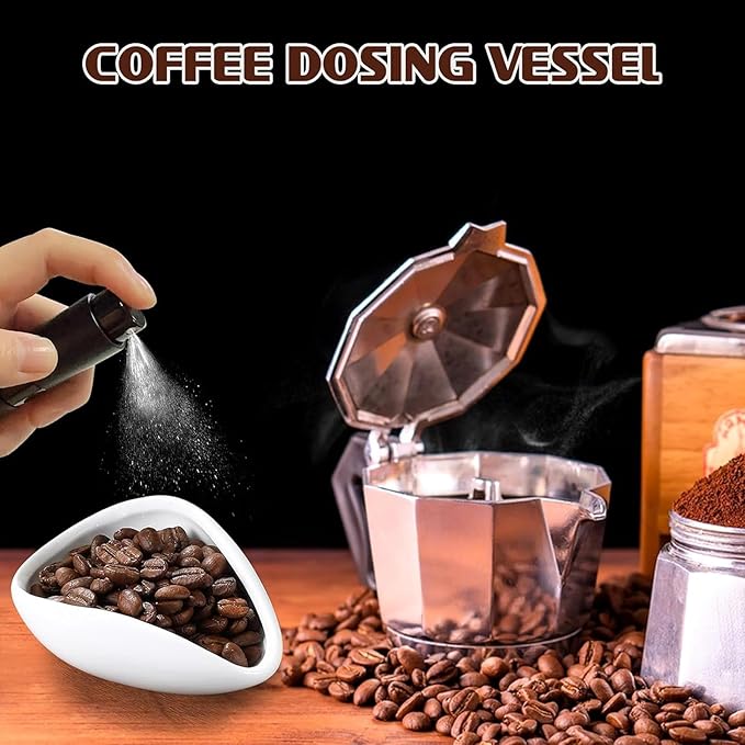 Coffee Bean Dosing Cup and Spray Bottle Set, Coffee Bar Espresso Accessories, Ceramic Dosing Vessel/Single Dose Measuring Tray with Stainless steel spoon For Coffee or Tea, Coffee Lover Gifts
