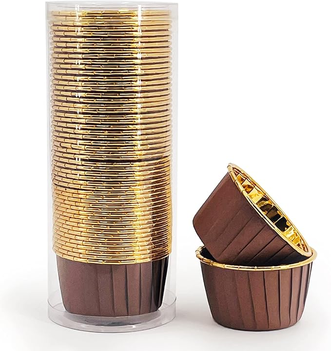 Party Hippo Disposable Foil Muffin Liners, Gold Aluminum Cupcake Ramekin Holders, Little Baking Cups (Coffee), 3.5 Oz 50 pcs