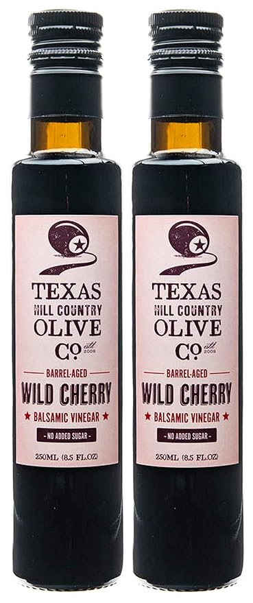 Wild Cherry Balsamic Vinegar - Gourmet Barrel Aged Infused Balsamic Vinegar - Great for Dressing Dipping Glazing - No Artificial Flavors or Added Sugar - Made in Texas (8.5 oz, 2 Pack)