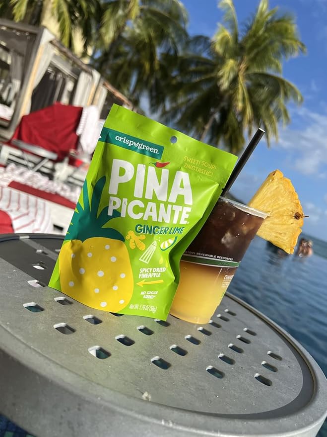 Crispy Green Pi챰a Picante, Ginger Lime Dried Pineapple, Healthy Real Fruit Snacks, 1.76 Ounce, 12 Single Serve Bags