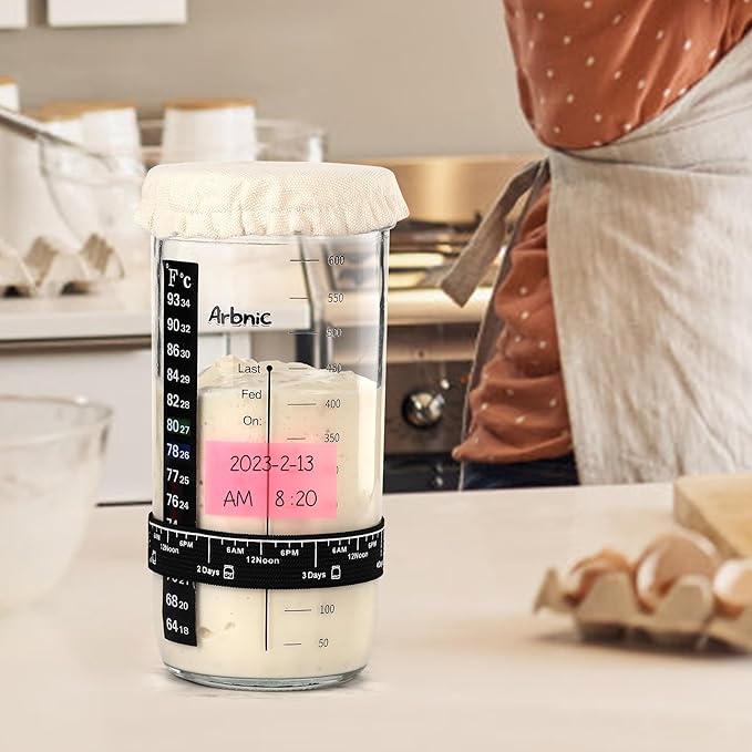 Sourdough Starter Kit with 2 Starter Jars, Sourdough Bread Baking Supplies Included Thermometer Band, Level Tracker (with 2 Jars)