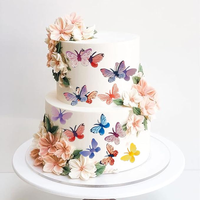 72Pcs Edible Wafer Paper Butterfly Cupcake Toppers 3D Colorful Cake Realistic Butterfly Dessert Decoration for Birthday Party Wedding Food Decorations