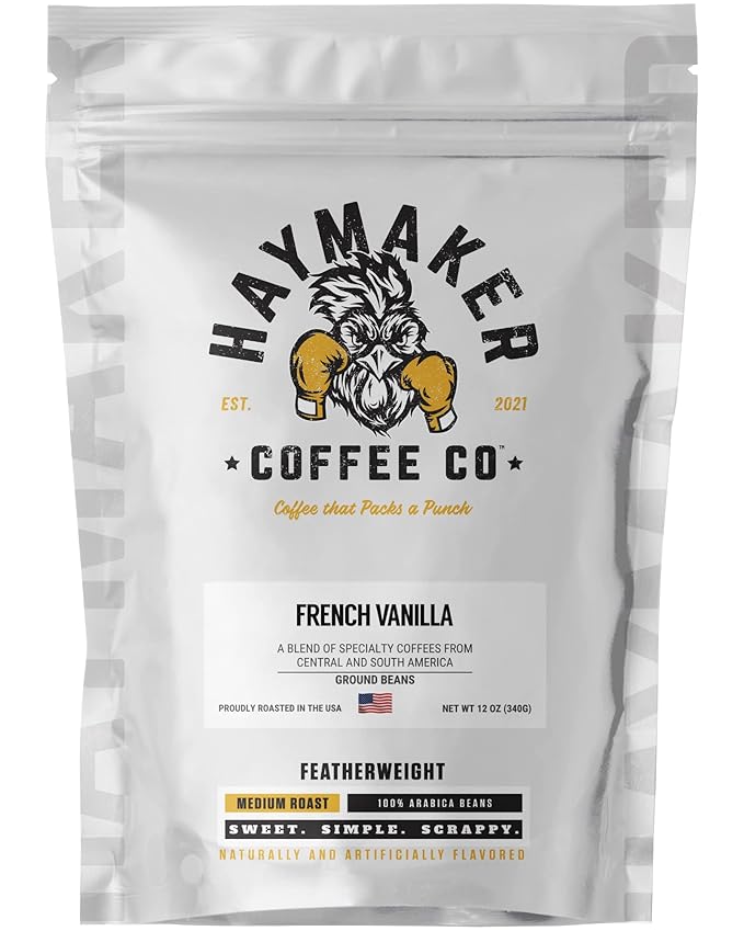 Haymaker Coffee, French Vanilla, Ground, 12 Ounce, Roasted in USA