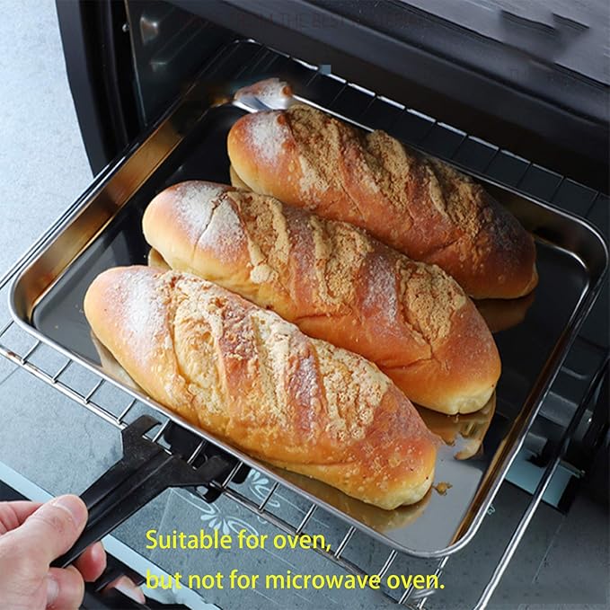 Old Tjikko Quarter Sheet Pan 16.2'' x 12.6'', 304 Stainless Steel Cookie Sheet Tray, Nonstick Baking Pan for Oven, Toaster, Cookie and Roasting, Dishwasher Safe & Rust Resistant