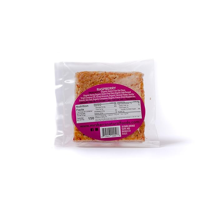Mrs. Barr’s Natural Foods Granola Bars | Honey Raspberry | Certified Organic Gluten Free Oats | Soft Texture | Small Batch | Gourmet Quality | Real Ingredients | 2.2 Ounces (6 Pack)