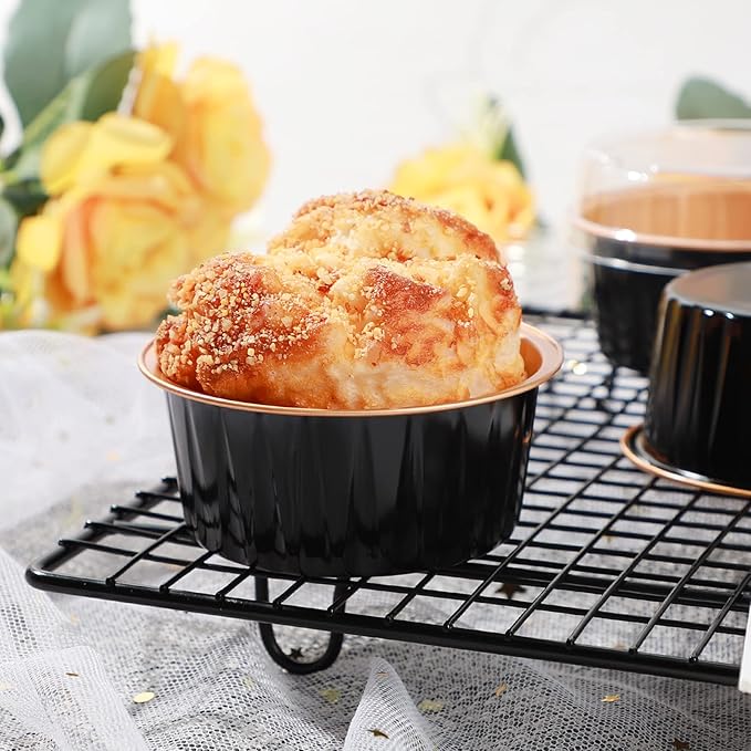 EUSOAR Ramekin Baking Cups, 30pcs 5oz Aluminum Foil Muffin Liners Cupcake Baking Cup with Lids, Mini Pie Pans with Lids, Disposable Foil Containers for Creme Brulee or Cupcake-Black