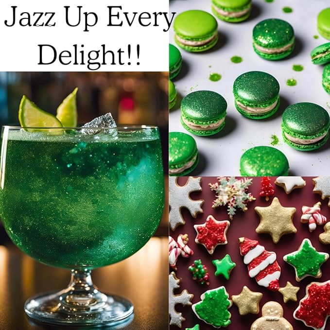 Dazzle Dust Edible Glitter Sprinkles for Cake Decorating, Drinks, Cookie, Icing, Dessert Decorations, Sparkly Luster, Food-Grade, Vegan, Gluten Free, Kosher, Bulk 10g, Green