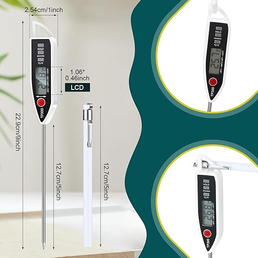6 Set Waterproof Food Thermometer for Water, Liquid, Candle and Cooking Digital Meat Thermometer with Long Probe Instant Read for Kitchen BBQ Grill Candy (White)