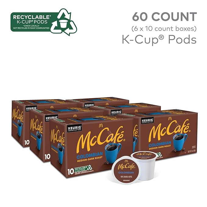 McCafe Colombian, Single Serve Coffee Keurig K-Cup Pods, Medium Roast, 60 Count, (6 Packs of 10)