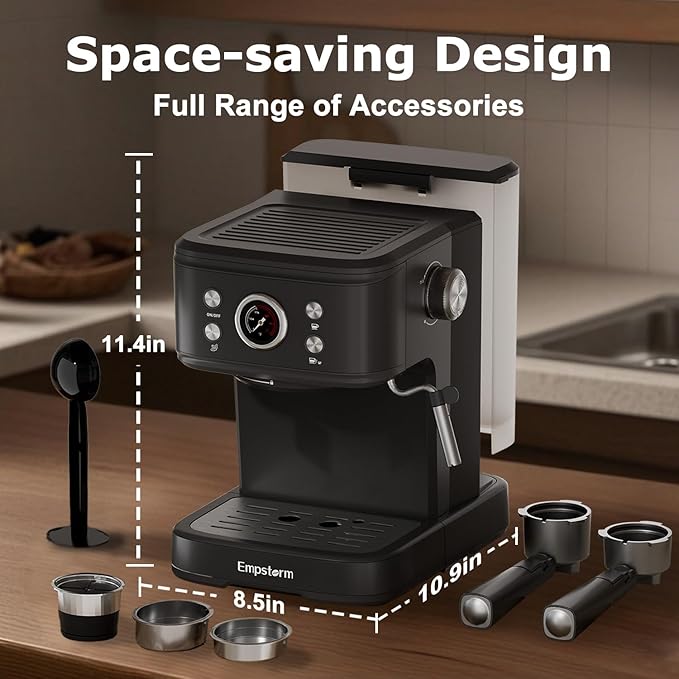 2in1 20 Bar Espresso Machine with Milk Frother, Coffee Latte Cappuccino Maker for Home, Coffee Machine Suitable for Coffee Powder/Capsules, Espresso Machines with Thermometer