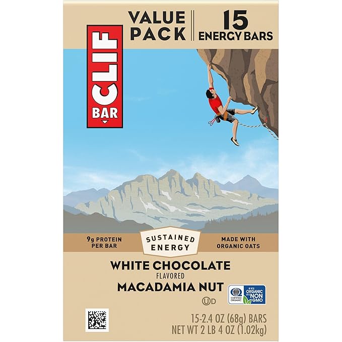 CLIF BAR - White Chocolate Macadamia Nut Flavor - Made with Organic Oats - Energy Bars - Non-GMO - Plant Based Protein Bars (15 Pack)