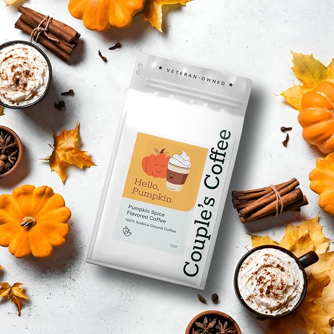 Couple?™s Coffee Ground Coffee | Gives Back to Military Families | Hello Pumpkin | Medium Roast Pumpkin Spice Flavored Coffee | Made with 100% Arabica Beans | 12oz bag brews about 34 cups