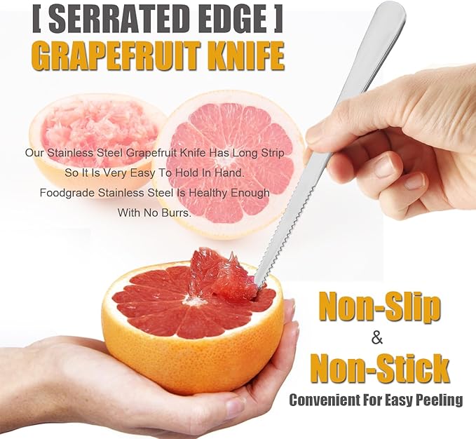 Grapefruit Spoons Serrated Edge Stainless Steel Grapefruit Utensil Tool Dessert Fruit Spoons for Citrus Lemon Kiwi Salads Melon Lime Pitaya Apple Fruit Puree