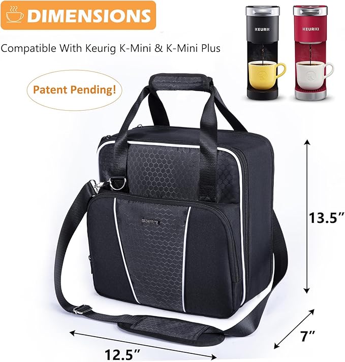 BAGSPRITE Coffee Maker Travel Bag Compatible with Keurig K-Mini or K-Mini Plus, Single Serve Coffee Brewer Carrying Case with Multiple Pockets for K-Cup Pods, Storage Bag With Shoulder Strap