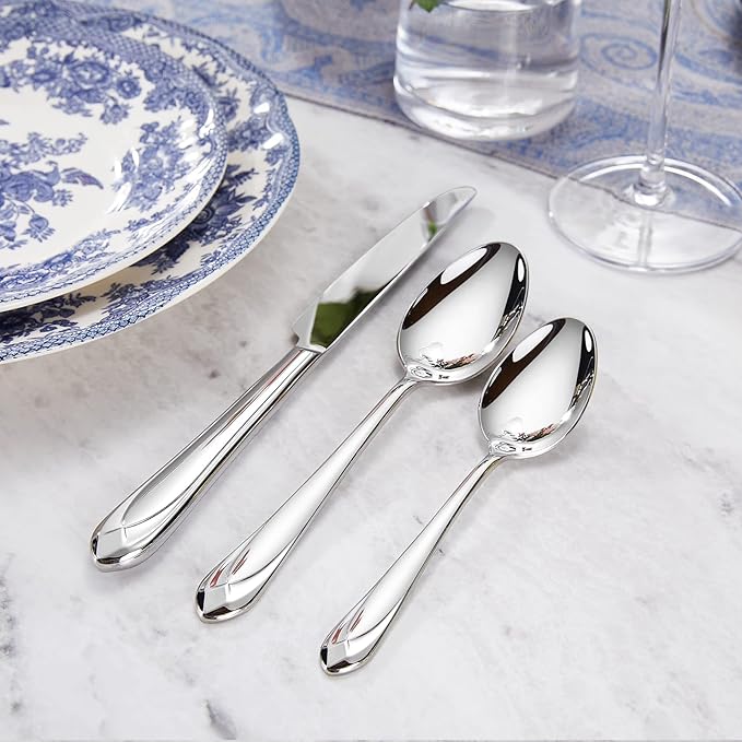 KEAWELL Premium Astra 4-Piece 6.4 inch Spoon Set ??Mirror-Finished 18/10 Stainless Steel with Diamond-Faceted Handles Dishwasher Safe for Modern Dining (4, Teaspoons)