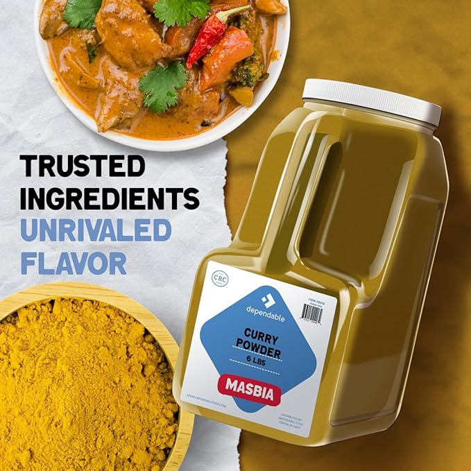 Dependable Foods Curry Powder Spice – 6 Lb. Bulk Jar - 100% Natural, Non-GMO, Salt-Free, Allergen Free | Kosher, | Exotic Seasoning Blend