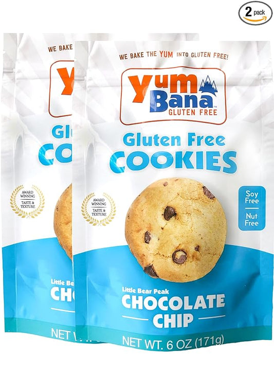 Yumbana Gluten Free Chocolate Chip Cookies - Soy Free, Nut Free Cookies - No Artificial Flavors or Preservatives - Great for Snacks and Parties - 2 Pack