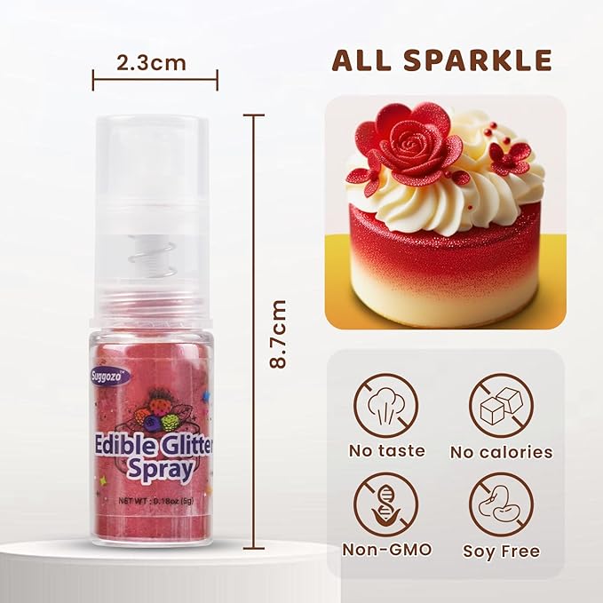 Edible Red Glitter Spray, 5g Shimmer Edible Glitter for Cocktails, Drinks, Cake Decorating, Edible Food Coloring Powder Shimmer Glitter for Chocolate,Strawberry