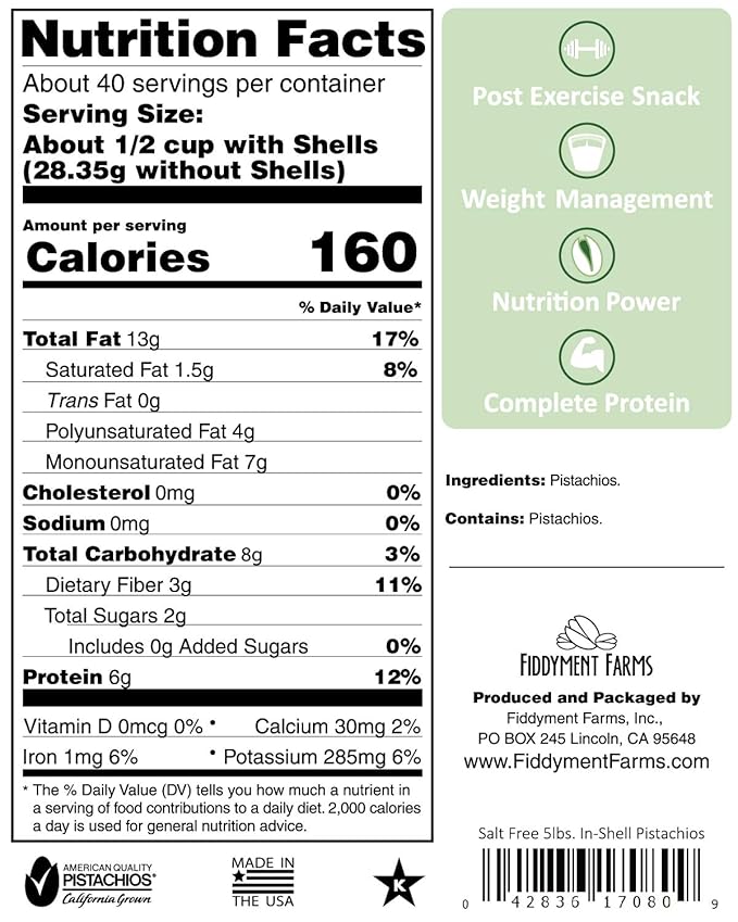 Pistachios, In-Shell Salt Free, 5 Pound