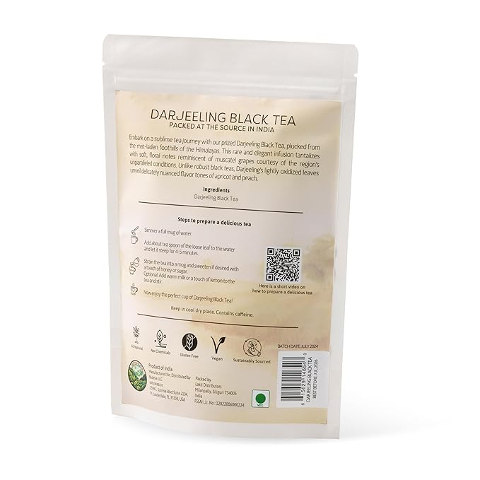 Sattva Tea Co | Darjeeling Black Tea | 100g/3.5oz Loose Leaf (Makes 40+ Cups) | Lightly Oxidized | Delicately Nuanced Flavors Tones Of Apricot And Peach | Sustainably Sourced, Vegan & Non-GMO