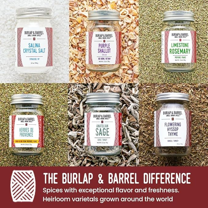 Burlap & Barrel Herbs & Salt 6-Pack Gift Set- As Seen on Shark Tank! Make Your Own Spice Blend, Combine Salt & Herbs for a Savory Mix- Includes Sage, Shallot Slices & More!- 6 Full Size Jars
