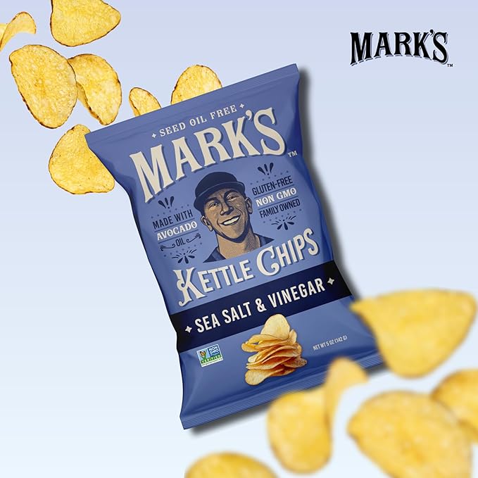 MARK???Kettle Cooked Avocado Oil Potato Chips, Sea Salt & Vinegar ??Seed Oil & GMO Free | Sea Salt and Vinegar, 5 oz (Pack of 3) | Gluten Free, Non-GMO, Chips for Clean & Healthy Snacking
