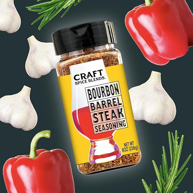 Craft Spice Blends Bourbon Barrel Steak Seasoning - Smoking and Grilling Meat - Steaks, Brisket, Burgers, Chicken, Pork - Dry BBQ Seasonings and Spices - 8.6 oz