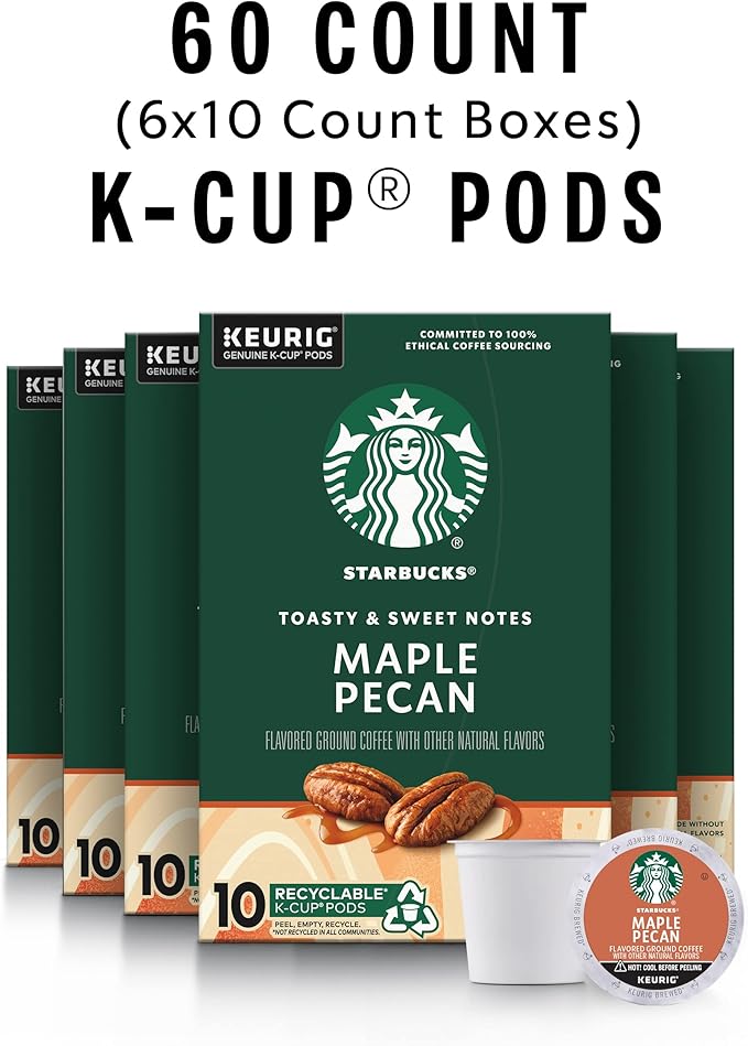 Starbucks Coffee K-Cup Pods, Maple Pecan Flavored Coffee, Naturally Flavored, 100% Arabica, 6 Boxes (60 Pods Total)