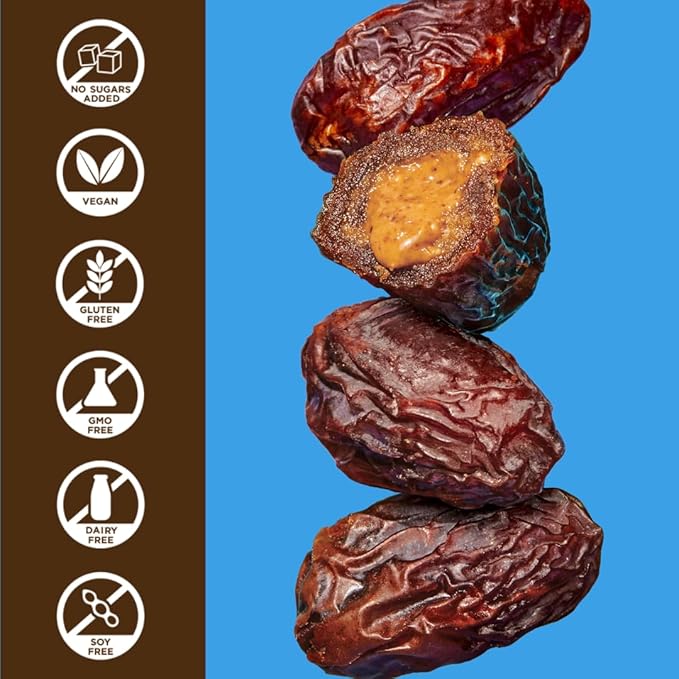 Realsy Pitted & Stuffed Medjool Dates, Organic Dates with No Sugar Added, Gluten-Free, Vegan, Good Source of Fiber, Low Glycemic Index, All Natural Healthy Snack (Peanut Butter 5 pack)