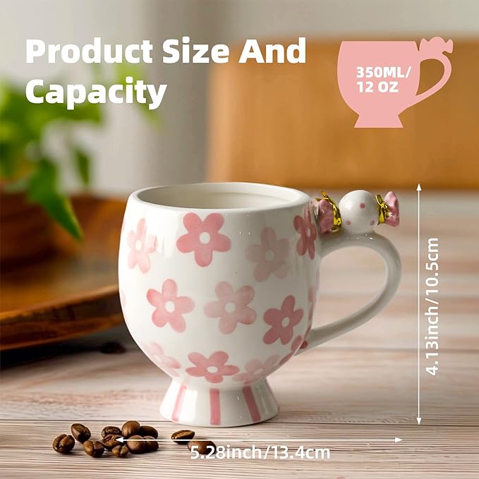 Ceramic Mug Cute Candy Shape, Unique Holiday Mug with Handle Hot Cocoa Cup Perfect for Tea & Coffee Lovers, Gifts for Family Friends or Children 12 OZ (Pink Flowers)
