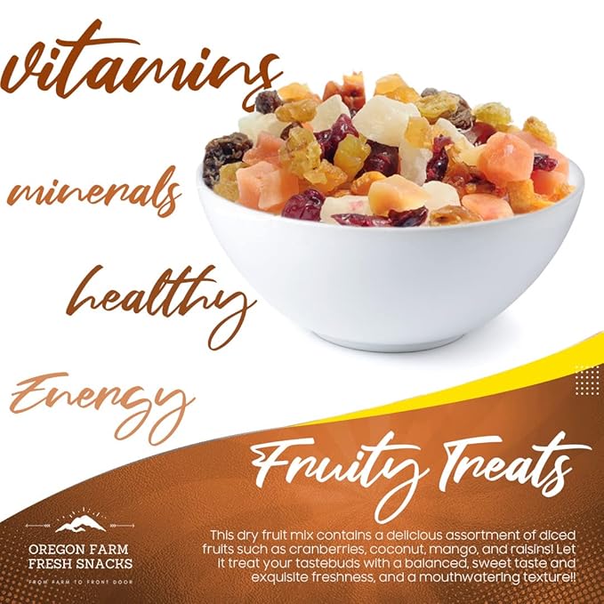 Oregon Farm Fresh Snacks Dried Fruit Mix – Snack Mix With Dried Cranberries, Coconut, Mango & Raisins - Healthy Adult & Kids Snacks - USA Made (24oz)