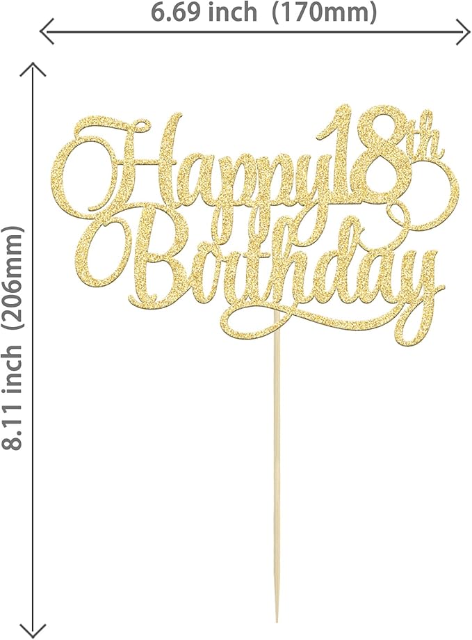 1 Pack Happy 18th Birthday Cake Topper Glitter Number 18 Eighteen Years Old Birthday Cake Pick Decoration for 18th Birthday Celebrating Anniversary Party Supplies Gold