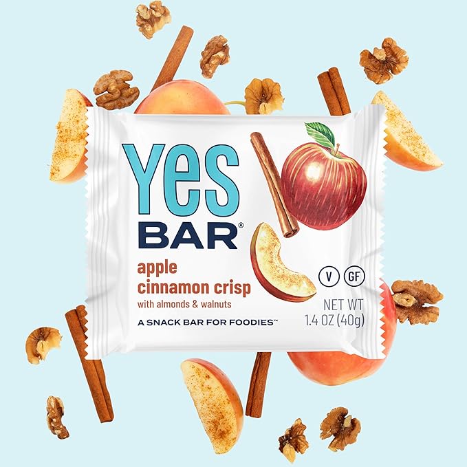 The YES Bar ??Apple Cinnamon Crisp ??Plant Based Protein, Decadent Snack Bar ??Vegan, Paleo, Gluten Free, Dairy Free, Low Sugar, Healthy Snack, Breakfast, Low Carb, Keto Friendly (24 Count)