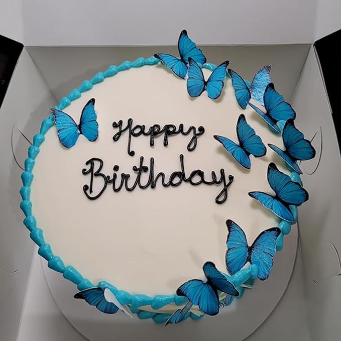 THJ 48Pcs 2" Edible Butterflies for Cake Decorating Wafer Paper Butterflies for Birthday Party Wedding Anniversary Cupcake Cake Decorations Supplies (Blue)