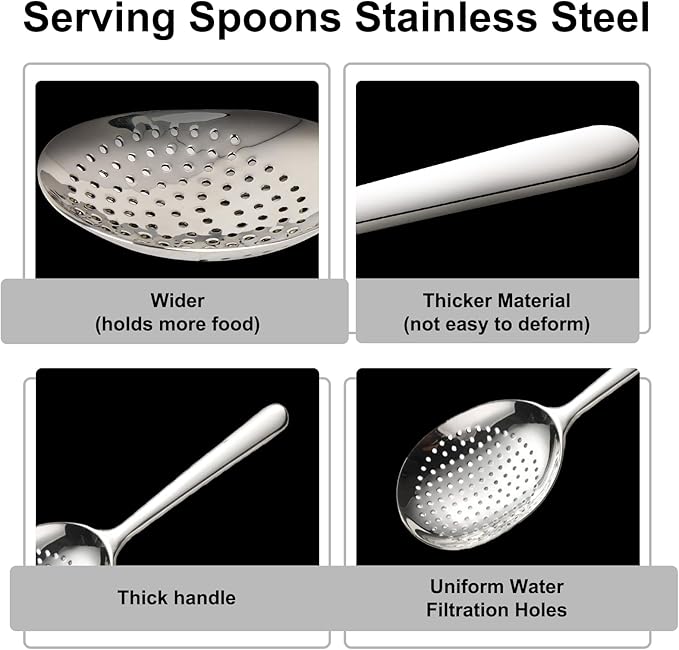Slotted Serving Spoon 18/8 Stainless Steel, 7.87" Large Metal Slotted Spoon with Short Handle, 3.7MM Thick Slotted Utensil for Buffet, Party, Dinner, Restaurants, Kitchen(1 Pack)