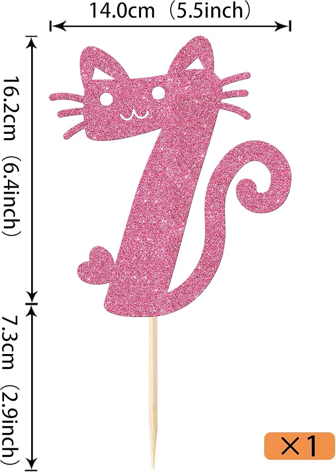 1 Pack 7th Cake Topper Glitter Cat Birthday Cake Pick Cute Pet Cat Cake Decoration for Cat Theme Baby Shower Kids Seven Birthday Wedding Party Cake Decorations Supplies Pink