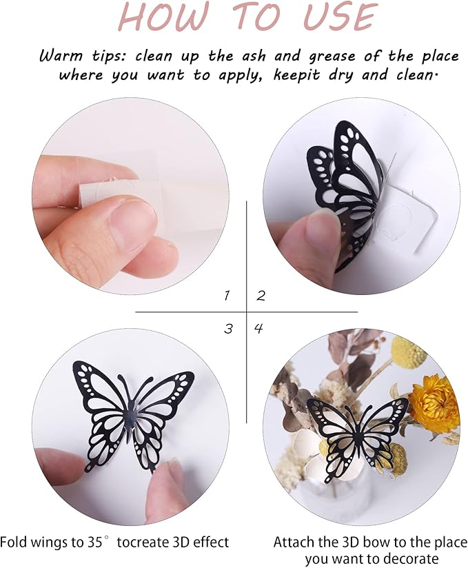 40 PCS Laser 3D Butterfly Cupcake Toppers Hollow Arts Cake Decorations for Baby Shower Wedding Fairy Birthday Party Supplies Wall Sticker Decoration Mixed Styles Black