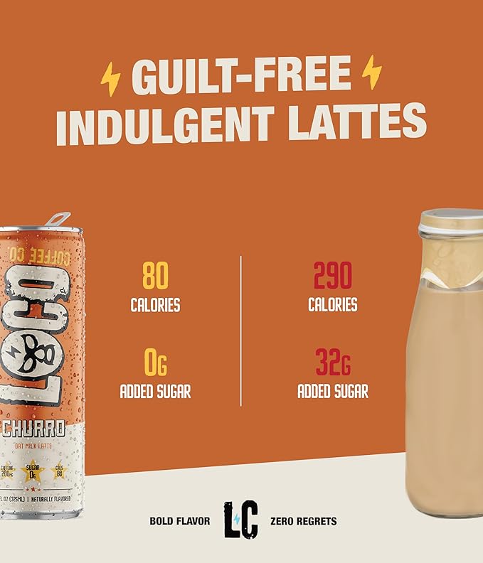 Loco Coffee Churro Latte 11 Ounce Can, 12 Count | Zero Sugar, 200mg Caffeine | Gluten Free and Dairy Free | Low Calorie Iced Coffee