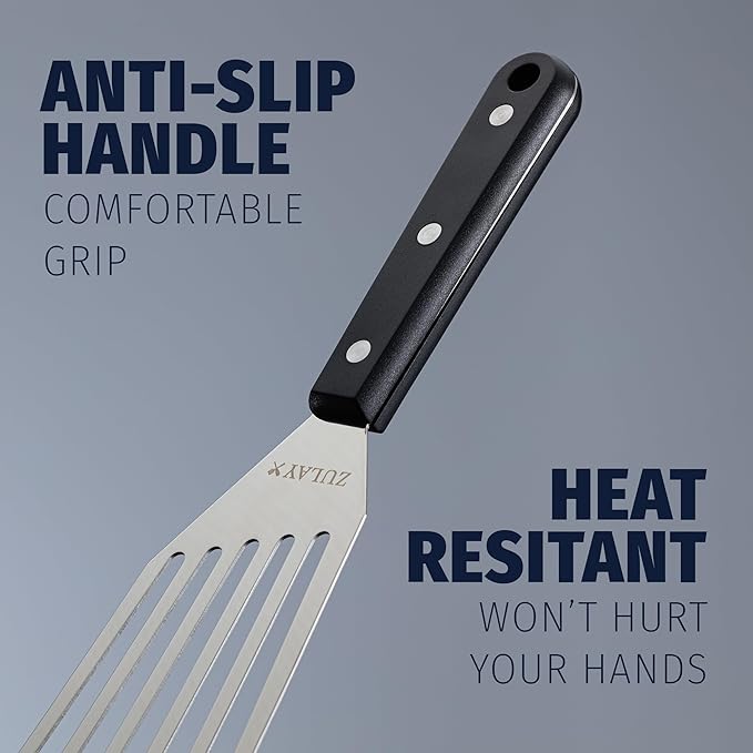 Zulay Kitchen Fish Spatula Stainless Steel - Spatulas for Non-Stick Cookware - Slotted Stainless Spatula - Easy to Clean Turner 12.4