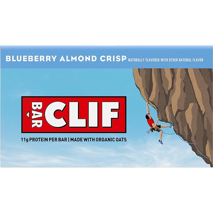 CLIF BAR - Blueberry Almond Crisp - Made with Organic Oats - Energy Bars - Non-GMO - Plant Based Protein Bars (10 Pack)