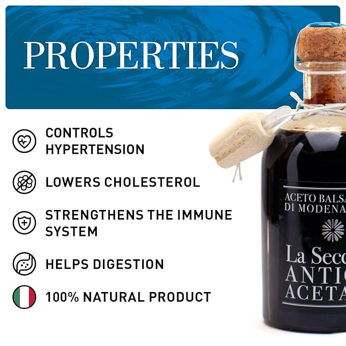 La Secchia Balsamic Vinegar of Modena PGI "Three Stars", Aged in 12 Cherry-Mulberry Barrels, Medium Density, 250 ml Bottle with Cork Pourer