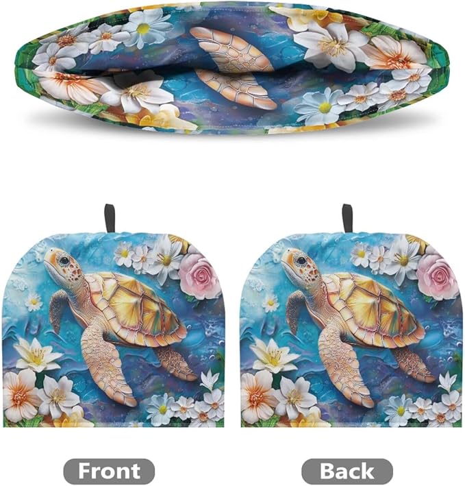 Sea Turtle Flower Print Large Tea Pot Cozies Kettle Quilt Dust Cover Insulated Warming Teapot Dust Cover for English Tea Sets Home Kitchen Decorative Accessories