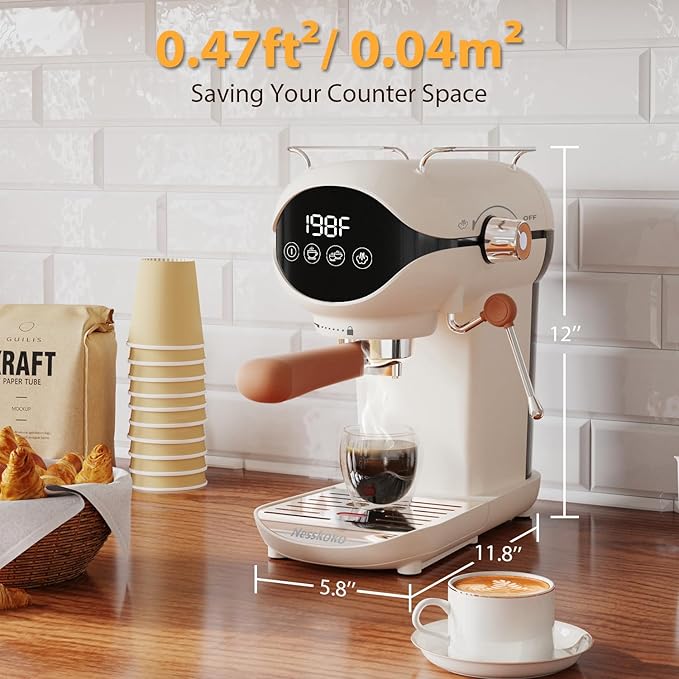 Espresso Machine with Steam Milk Frother Semi Automatic 20 Bar Compact White with Touch Screen for home Cafetera Espresso, Latte, Cappuccino, Americano, Macchiato