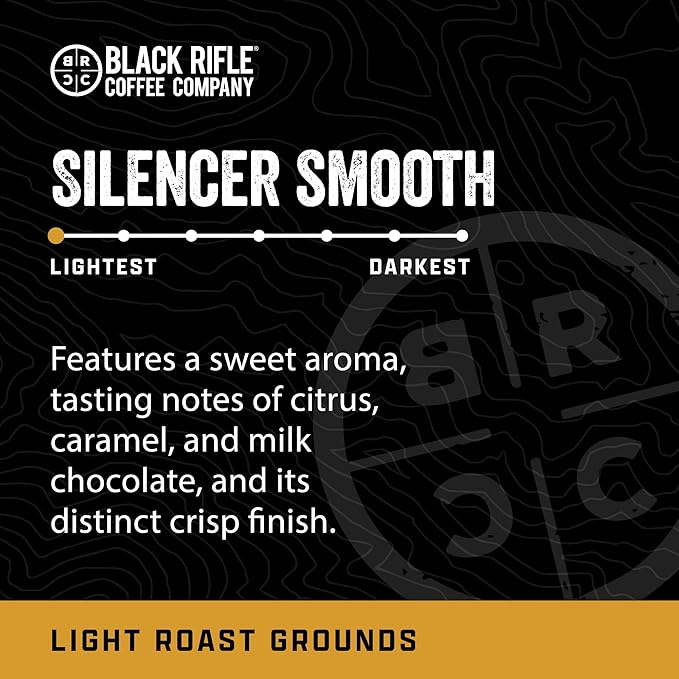 Black Rifle Coffee Company Ground Coffee Light Roast - Roasted Blend Made from Pure Arabica Beans - Colombian & Brazilian Beans - Veteran Founded & American Made (Silencer Smooth, 12oz Bag)