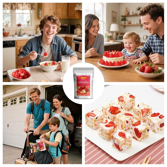 Premium Freeze Dried Strawberries 50-55 per bag,Whole Big Natural Dried Strawberries No Additives,Dehydrated Strawberry No Sugar Added,Snacks 3.52OZ/100g