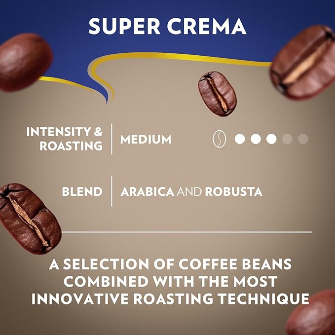 Lavazza Super Crema Whole Bean Coffee, Medium Espresso Roast, Arabica and Robusta Blend, 22 oz Bag (Pack of 2)