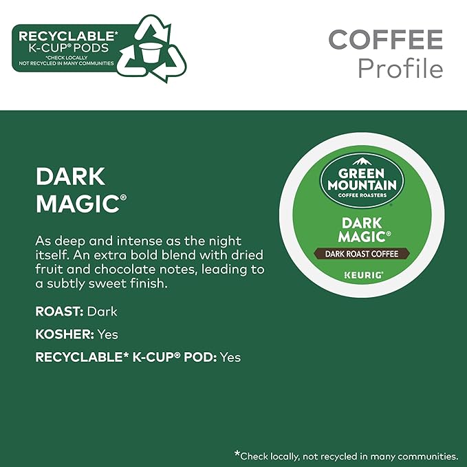 Green Mountain Coffee Roasters Dark Magic, Keurig Single Serve K-Cup Pods, Dark Roast Coffee, 60 Count, (6 Packs of 10)